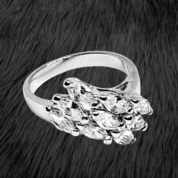 .Triple Row of Brilliant Cut CZ Stones Sterling Silver Ring - Picture 1 of 7